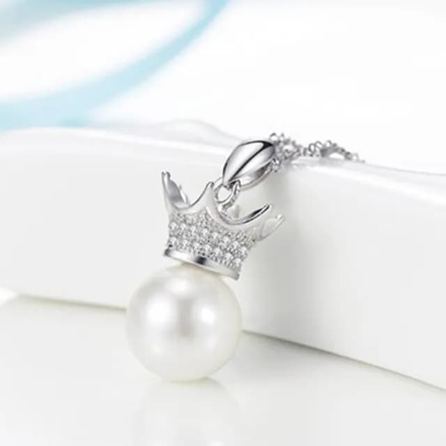 【米蘭精品】現貨+預購 925純銀項鍊珍珠吊墜(高貴典雅皇冠造型母親節情人節生日聖誕節禮物女飾品73fy30)