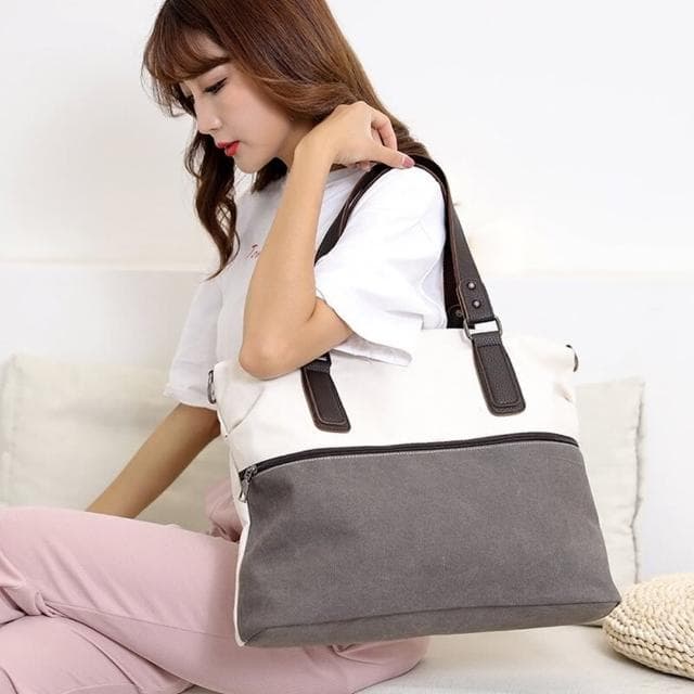 【米蘭精品】現貨+預購 肩背包帆布手提包(拼色大容量復古休閒女包包情人節生日禮物5色73wa51)