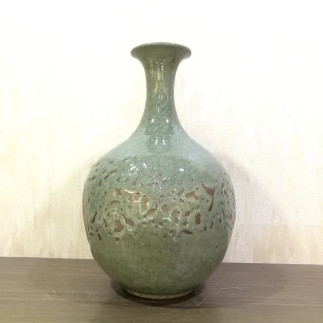 【創藝工坊】青瓷冰裂擋瓶(生活陶 瓷器 青瓷冰裂 極致藝品 擋瓶)