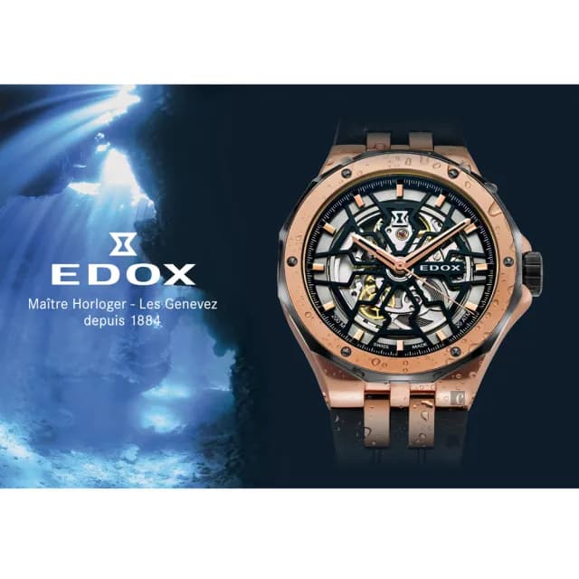 【EDOX 伊度】Delfin 魔幻巡洋系列鏤空潛水機械錶 送禮 禮物 推薦(E85303.357RN.NRN)