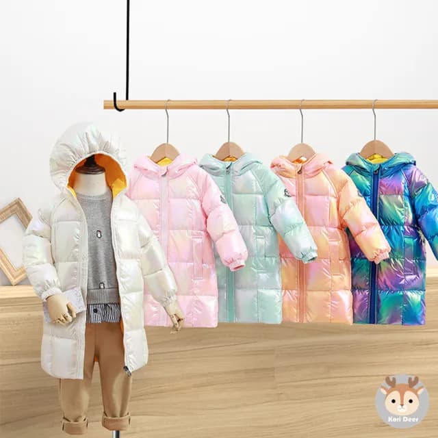 【Kori Deer 可莉鹿】炫彩保暖兒童連帽羽絨外套中長版(男童女童秋冬聖誕禮物新年春節)