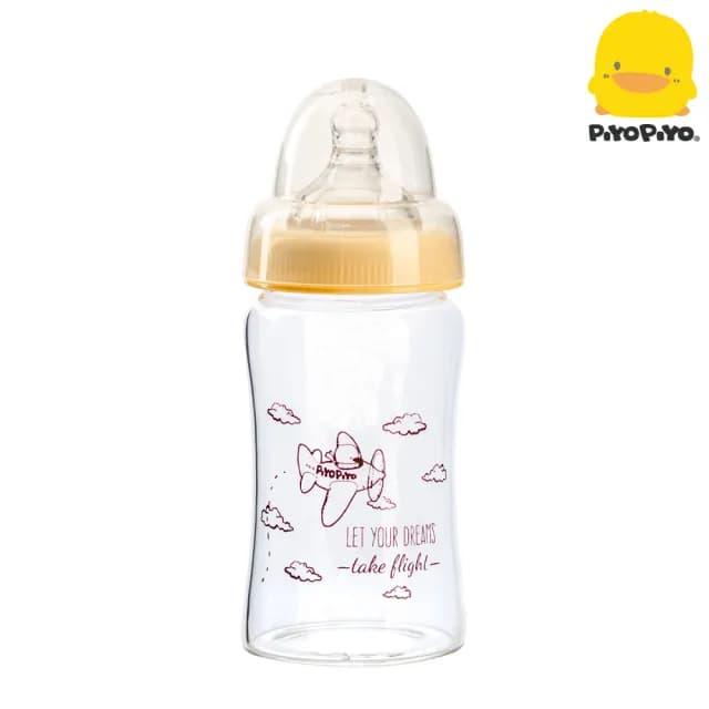 【Piyo Piyo 黃色小鴨】寬口徑晶鑽奶瓶180ml*2
