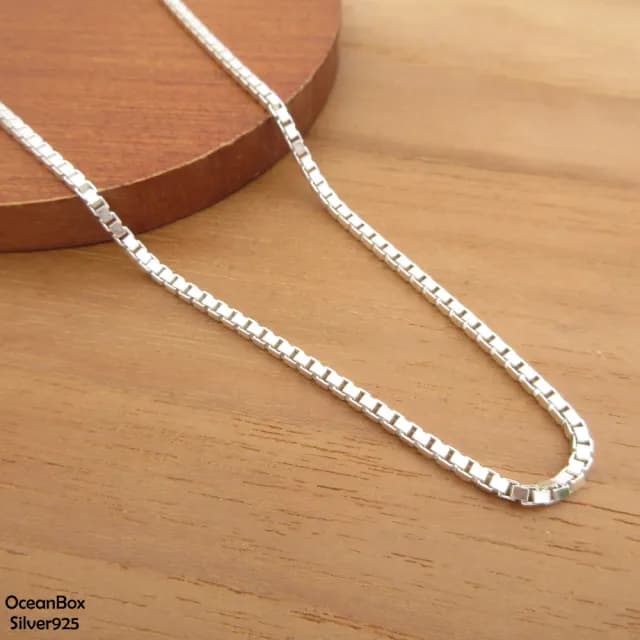 【海洋盒子】2mm寬。立體方格盒子925純銀項鍊.素銀鍊子(925純銀中長項鍊.男女皆可)