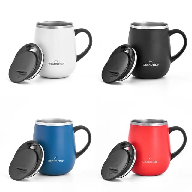 【美國GrandTies】滑蓋式460ML真空不鏽鋼保溫杯/馬克杯黑/白/藍/紅-保冷/保溫(交換禮物首選)