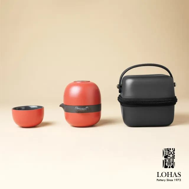 【LohasPottery 陸寶】金喜環旅行組(兩色可選 一壺兩杯 旅行茶具 人文茶器傳遞新意)