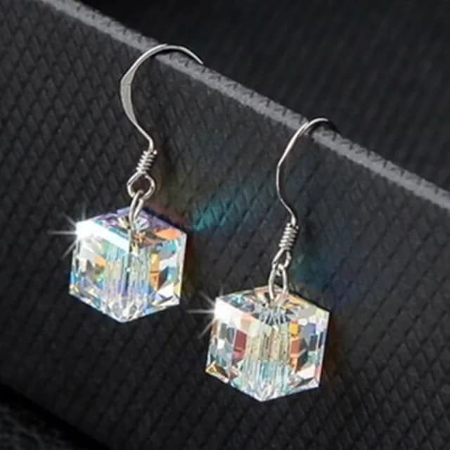 【米蘭精品】現貨+預購 925純銀耳環水晶耳飾(時尚閃耀魔方造型情人節生日聖誕節交換禮物女飾品73dz20)