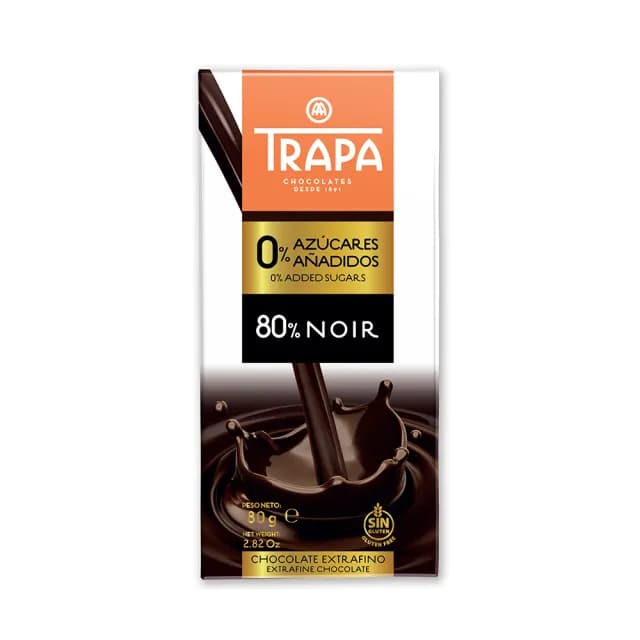 即期品【西班牙 Trapa】無添加糖80%黑巧克力片80g/片