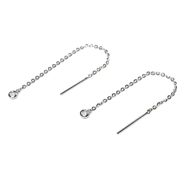 【Eli Jewelry】義大利進口14K金 知性輕珠寶單鑽14K白金垂墜黃金耳環 耳鍊(附精美禮盒 金飾保證卡)