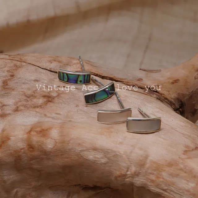 【HaNA 梨花】韓國復古貝石流光溢彩．方塊耳扣耳環(針式 耳環 耳飾 耳圈 耳釘)