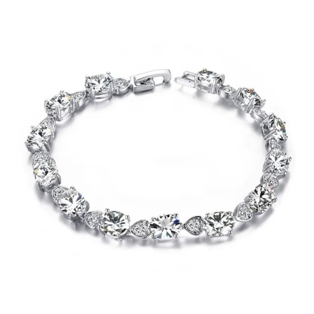 【Aphrodite 愛芙晶鑽】時尚橢圓美鑽串鍊鋯石手鍊(白金色)