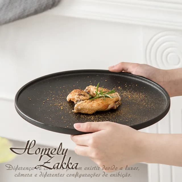 【Homely Zakka】北歐輕奢風黑色磨砂陶瓷餐具/牛排盤/西餐盤_小圓平盤2入組(飯碗 餐具 餐碗 盤子 器皿)