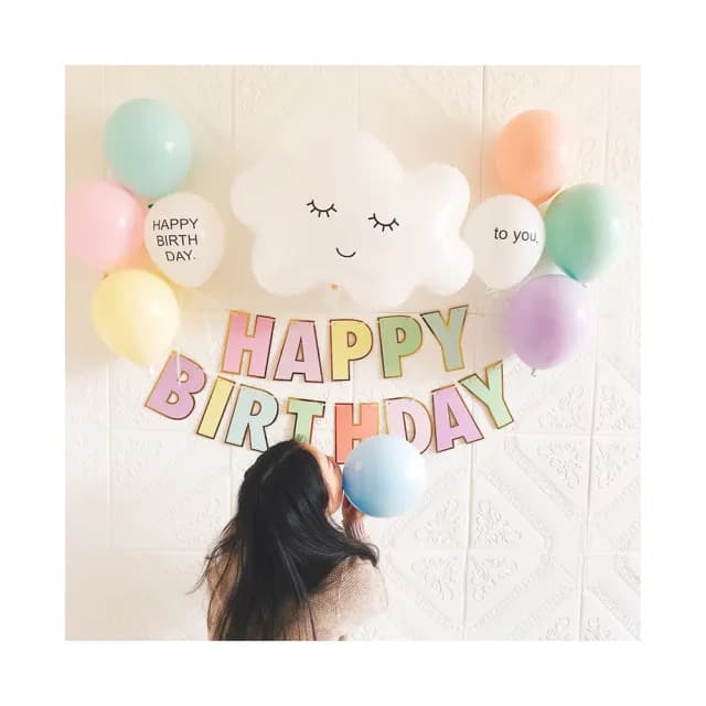童趣風馬卡龍系生日快樂掛旗套組1組(生日氣球 派對 氣球 佈置 周歲 慶生 布置)