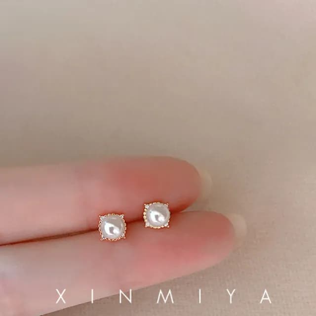【HaNA 梨花】韓國輕奢．睡覺不用摘菱型珍珠晶鑽耳環(針式 耳環 耳飾 耳圈 耳釘)