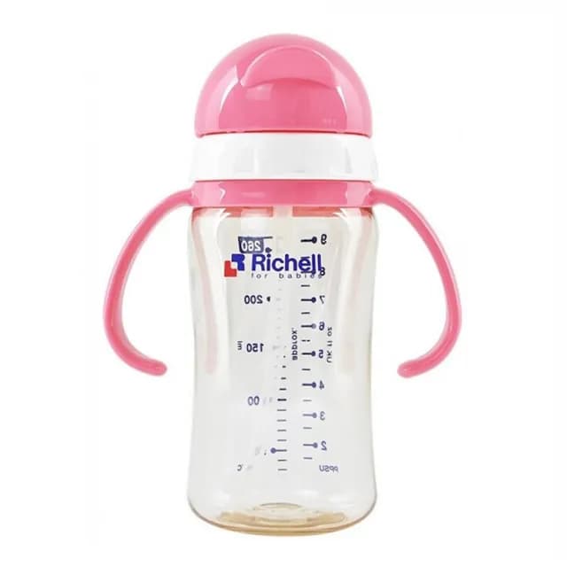 【Richell 利其爾】官方授權_ PPSU吸管哺乳瓶 260ML - 藍(也可當水杯使用)