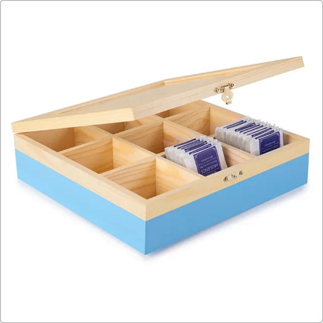 【IBILI】9格木質茶包收納盒 藍 / 咖啡包收納盒 防塵收納盒 茶具