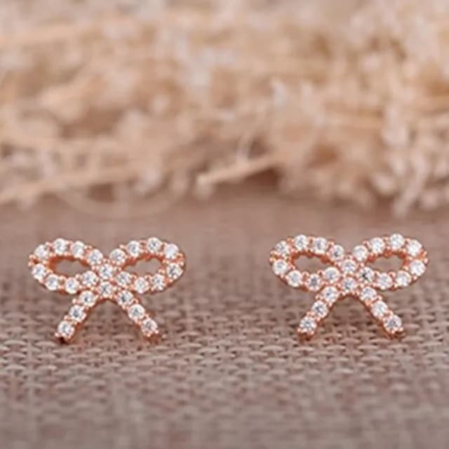 【米蘭精品】現貨+預購 925純銀玫瑰金耳環(鑲鑽優雅蝴蝶結造型情人節生日聖誕節交換禮物女飾品73dy89)