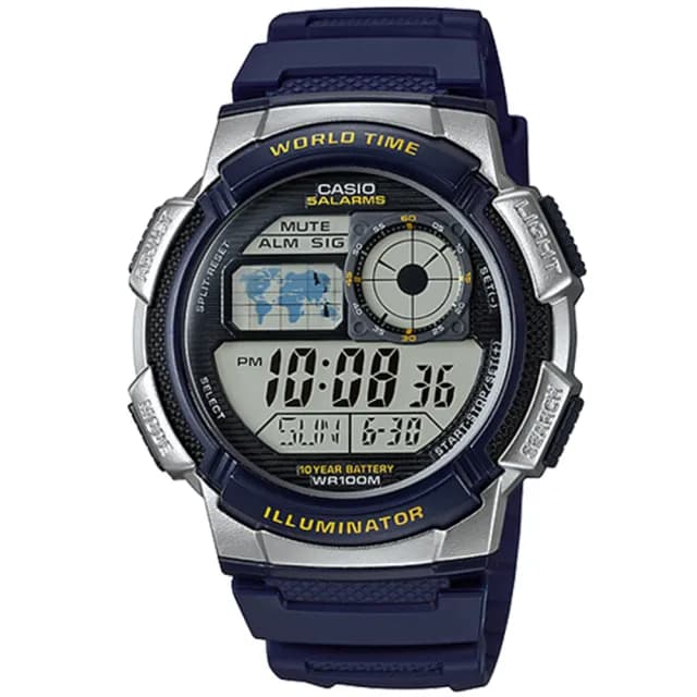 【CASIO 卡西歐】10年電力世界時間計時錶(AE-1000W-2A)