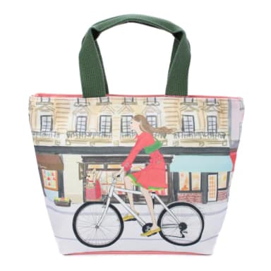 【Reiko Aoki】母親節禮物 青木禮子Girlbike插畫彩繪磁釦手提托特包(小型/粉色)