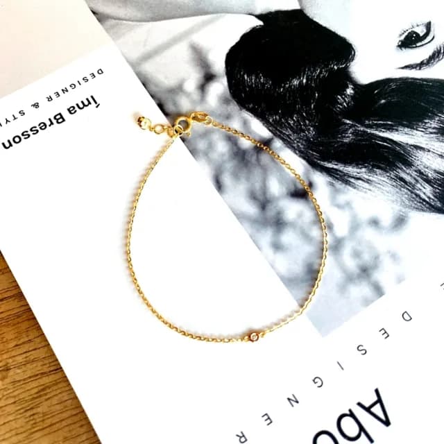 【Eli JEWELRY】義大利進口14K黃金 經典小鑽石粉紅色14K玫瑰金黃金細手鍊(附金飾保證卡 精美禮物包裝)
