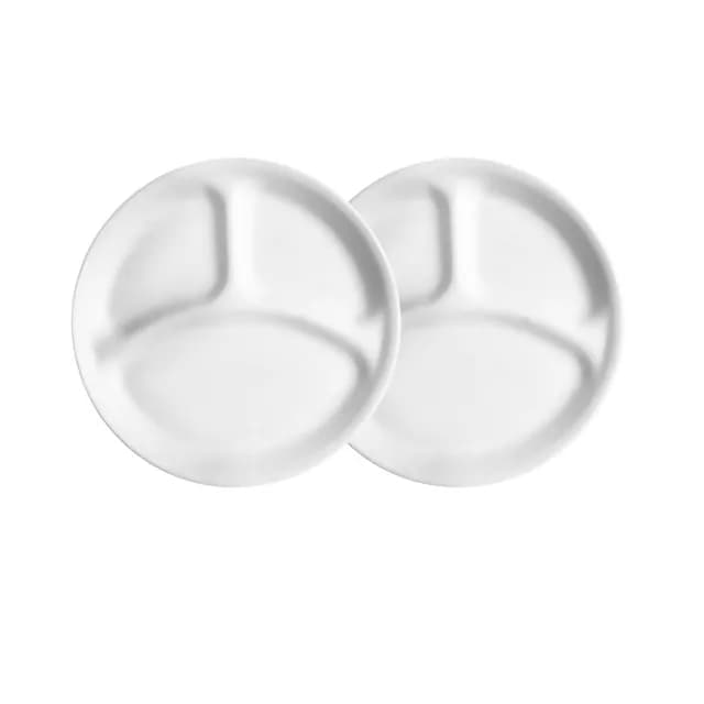 【CorelleBrands 康寧餐具】純白8吋分隔餐盤-二入組(211餐盤/減脂餐盤)