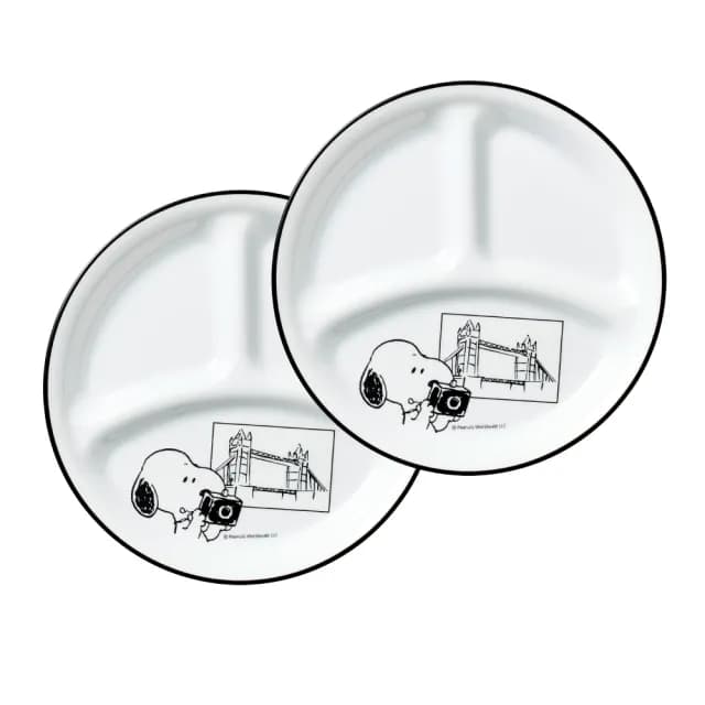 【CorelleBrands 康寧餐具】SNOOPY復刻黑白 8吋分隔盤-二入組(211餐盤/減脂餐盤)