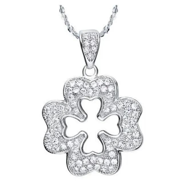 【米蘭精品】現貨+預購 鍍白金項鍊鑲鑽吊墜(四葉草形狀情人節生日聖誕節交換禮物女飾品73cy29)