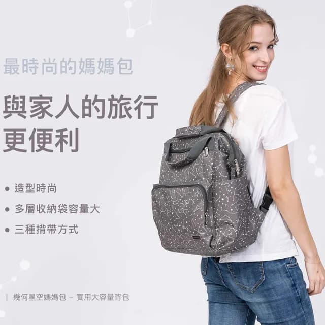 【MOOIMOM 沐伊孕哺】情人節禮物 幾何星空媽媽包(防水包 實用大容量/實用大容量/女包/後背包/防潑水/手提包