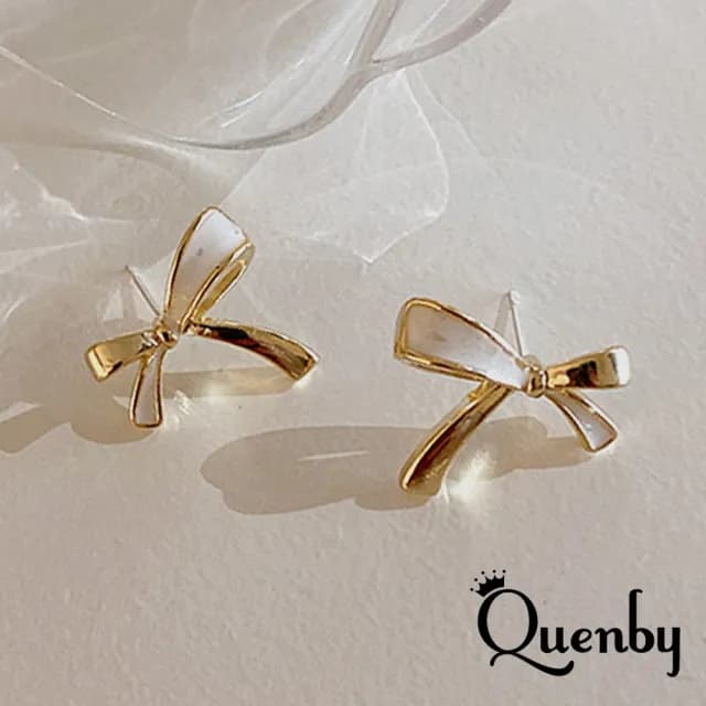 【Quenby】韓國同步微法式風金屬蝴蝶結耳環/耳針(耳針/飾品/配件) - momo購物網 - 好評推薦 -