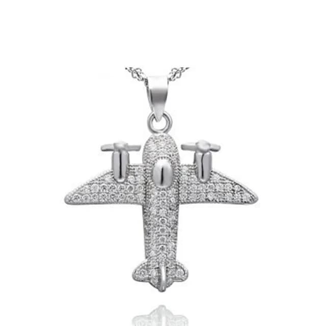 【米蘭精品】現貨+預購 925純銀項鍊鑲鑽吊墜(經典飛機設計個性情人節生日聖誕節交換禮物女飾品73df35)
