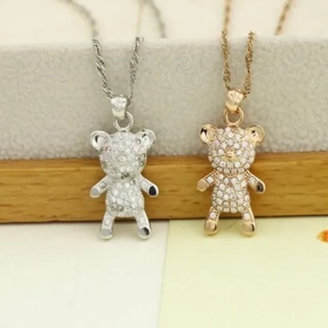 【米蘭精品】現貨+預購 925純銀項鍊鑲鑽吊墜(韓版時尚可愛小熊情人節生日聖誕節交換禮物女飾品73dk38)