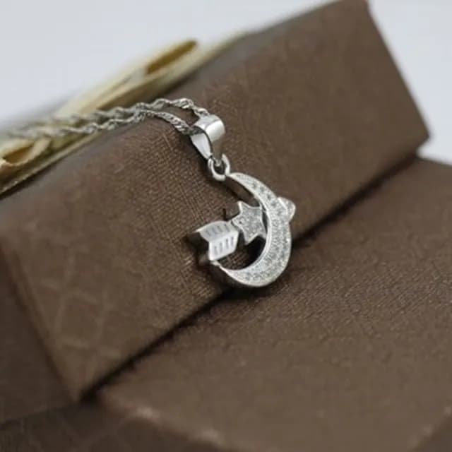 【米蘭精品】現貨+預購 925純銀項鍊鑲鑽吊墜(流行時尚星月之戀情人節生日聖誕節交換禮物女飾品73dk16)