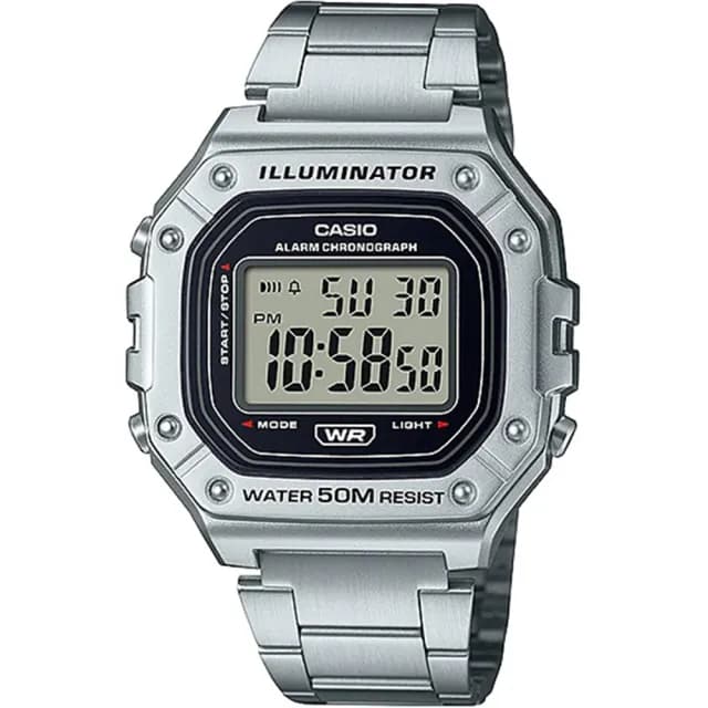 【CASIO 卡西歐】復古金屬感方形電子錶(W-218HD-1AV)