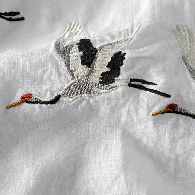 【米蘭精品】現貨+預購 亞麻T恤棉麻短袖上衣(棉麻大雁刺繡白色男裝父親節禮物73xf15)