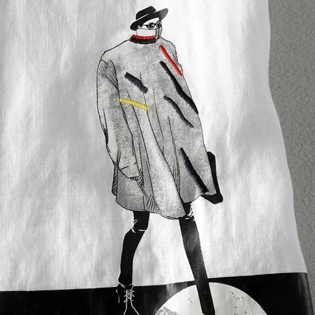 【米蘭精品】現貨+預購 亞麻T恤棉麻短袖上衣(人物印花棉麻白色男裝父親節禮物73xf16)