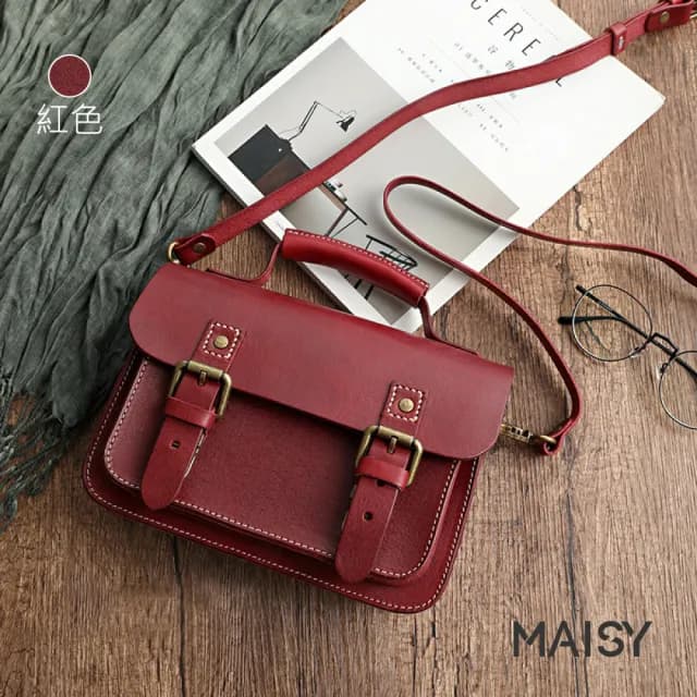 【MAISY】情人節禮物 復古手工植揉皮手提劍橋包(現+預  棕色 / 綠色 / 紅色 / 咖啡色 / 黑色)