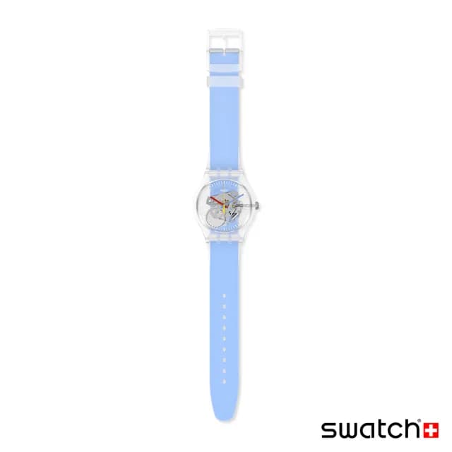 【SWATCH】CLEARLY BLUE STRIPED 經典手錶/男錶/女錶/瑞士製造 SUOK156(41mm)