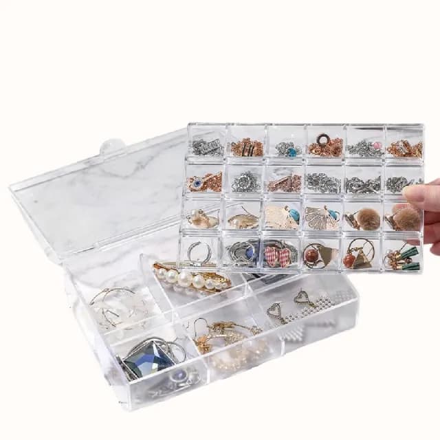 【飾品防塵】大容量便攜式耳環首飾收納盒(手鏈 戒指 項鏈 首飾盒 飾品盒 珠寶盒 透明盒 零件盒 雙層分格)