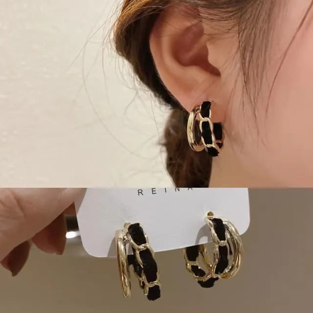 【Emi 艾迷】小香風 鏈條金屬感龐克雙環 925銀針耳環  無耳洞耳夾(耳針/耳夾)