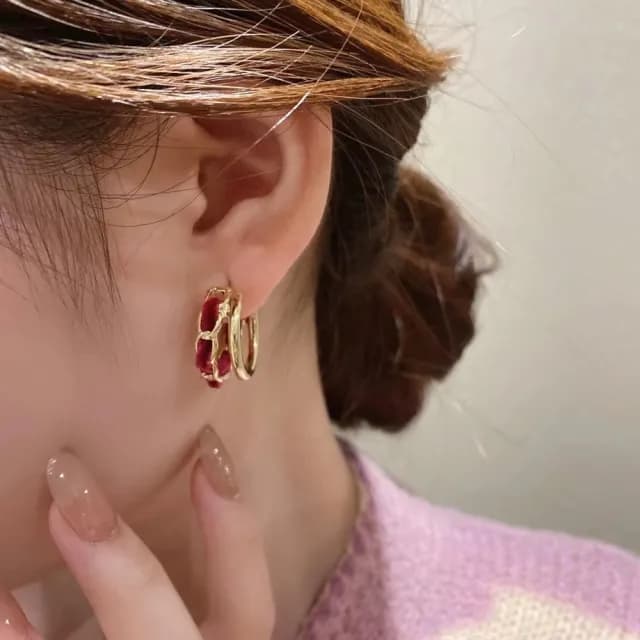 【Emi 艾迷】小香風 鏈條金屬感龐克雙環 925銀針耳環  無耳洞耳夾(耳針/耳夾)