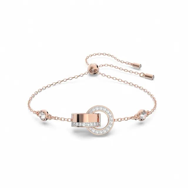【SWAROVSKI 施華洛世奇】Dextera 手鏈 環形相扣 白色 鍍玫瑰金色調(情人節禮物)