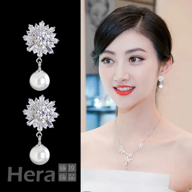 【HERA 赫拉】閃亮雪花珍珠鑽石S925銀針耳飾 H111021608(基本款必備)
