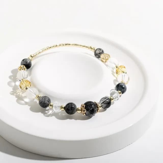 【SPANCONNY 飾品控】晚宴會 l 黑髮晶 黃水晶 白水晶 l 天然水晶手鍊(防小人+招財)