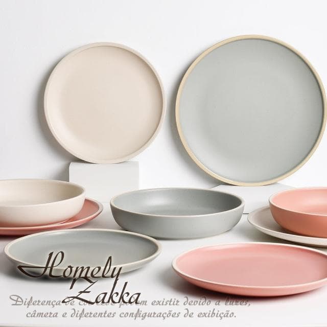 【Homely Zakka】莫蘭迪啞光磨砂陶瓷餐盤碗餐具3件組_4色任選(湯盤 餐具 餐盤 盤子 器皿)