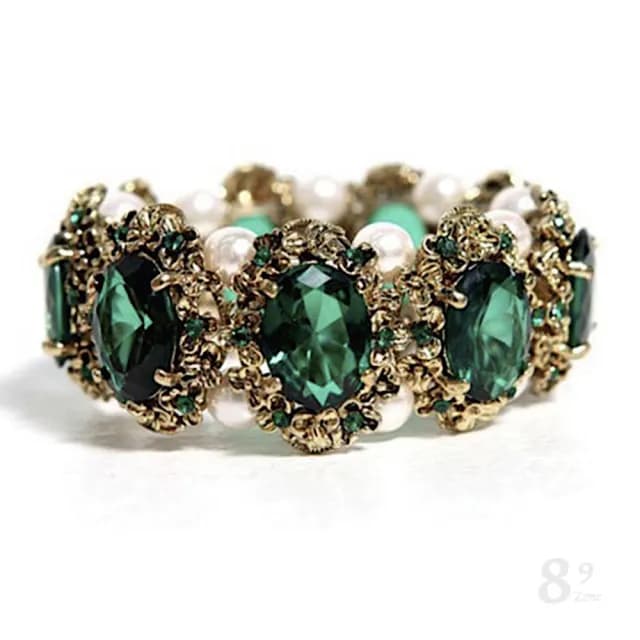 【89 zone】法式古典甜心奢華感伸縮式 手環 手鍊 1入(綠)