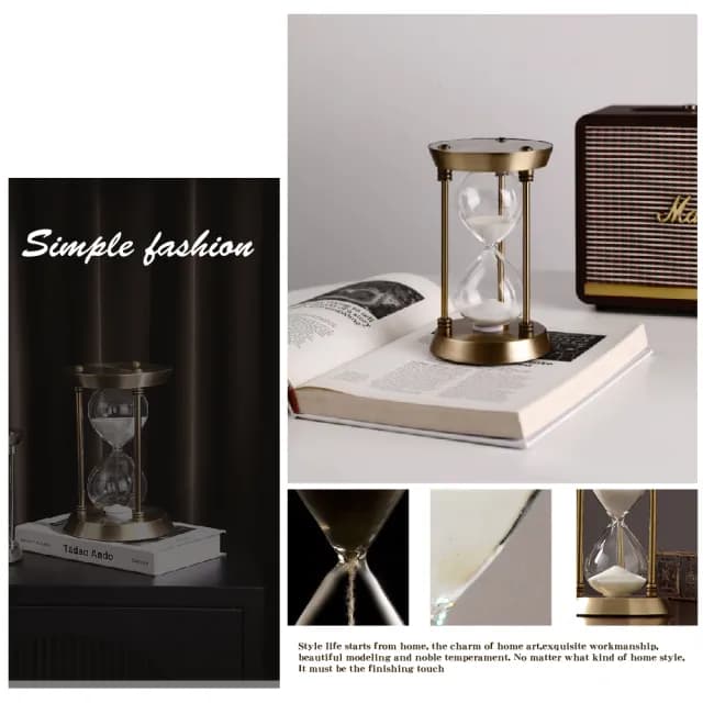 【居家擺飾】金屬復古三角柱玻璃沙漏(北歐風 古典 計時器 藝術品 流沙 擺件 生日禮物 情人禮物)