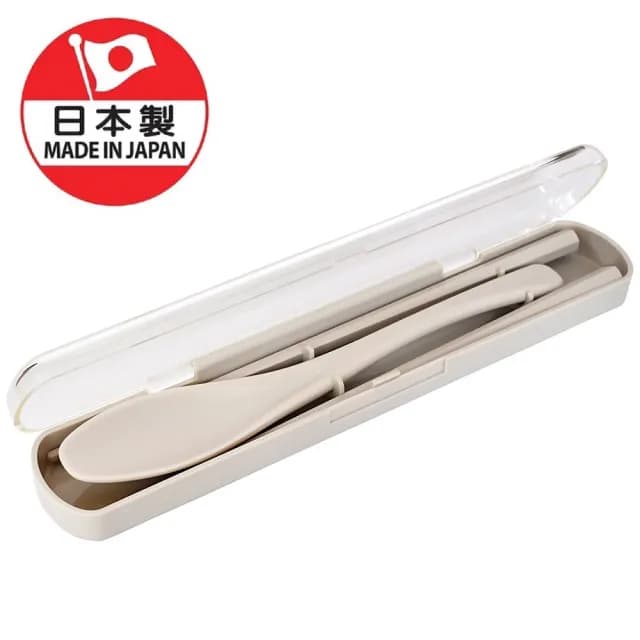 【DAIDOKORO】日本製莫蘭迪米白色頂級耐熱抗菌環保餐具組(可機洗/六角筷/抗菌加工/便攜式環保筷子湯匙)