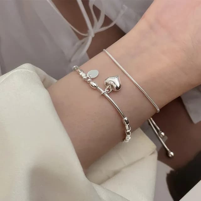 【MoonDy】雙11 包包 純銀手鍊 愛心手鏈 純銀手環 閨蜜手鍊 銀手鍊 冷淡風 Y2K 高質感手鍊 送禮