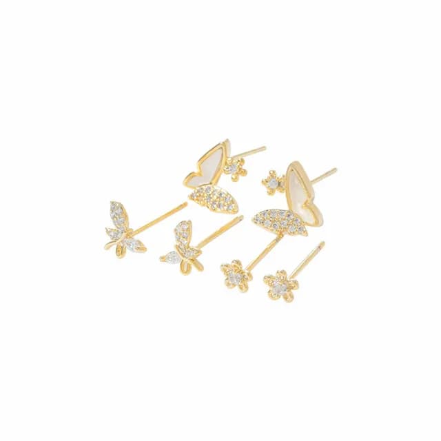 【Umi】一卡3對925純銀針微鑲鋯石蝴蝶造型耳環65651(日韓時尚潮流耳飾耳針耳墜耳釘)