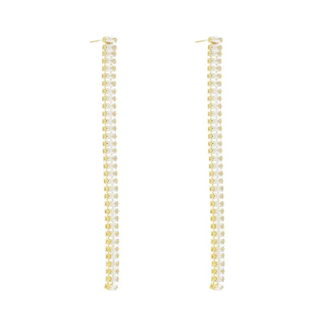 【Umi】925純銀針淡金色微鑲鋯石復古輕奢一字形吊墜垂墜垂鏈吊飾流蘇耳環(日韓時尚潮流耳飾耳針耳墜耳釘)