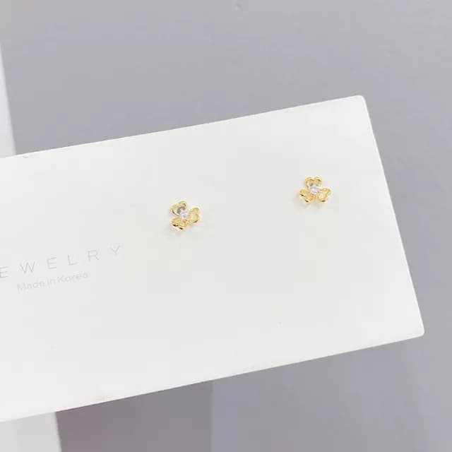 【Umi】一卡3對925純銀針微鑲鋯石小花花朵幸運草造型耳環(日韓時尚潮流耳飾耳針耳墜耳釘)